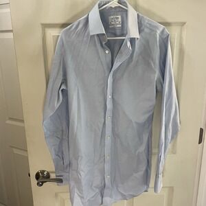 T.M. Lewin Men's Long Sleeve Button Up‎ Shirt W/Collar Lt Blue Herringbone 16/36